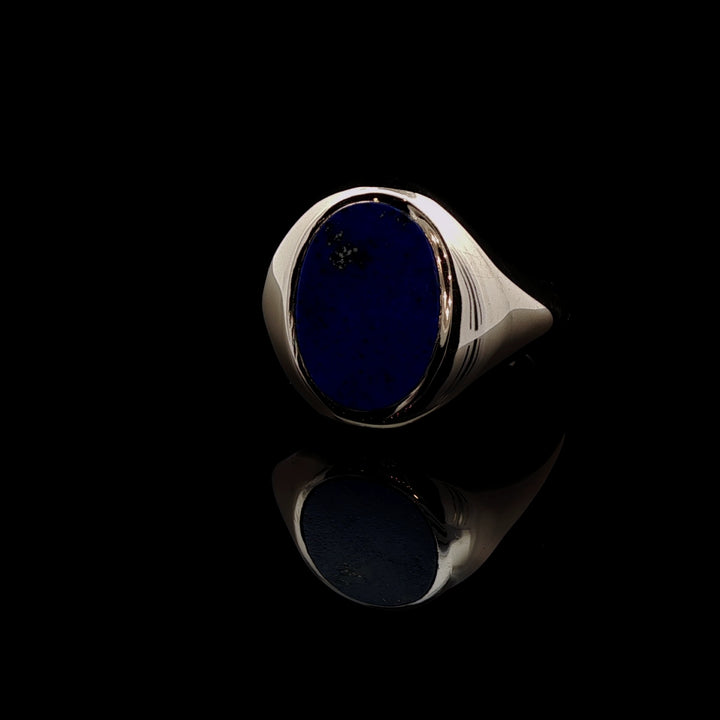 9ct Yellow Gold Oval Lapis Lazuli Stone Signet Ring, 9.6g