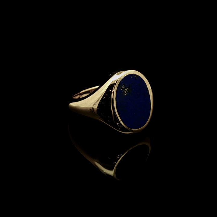 9ct Yellow Gold Oval Lapis Lazuli Stone Signet Ring, 9.6g