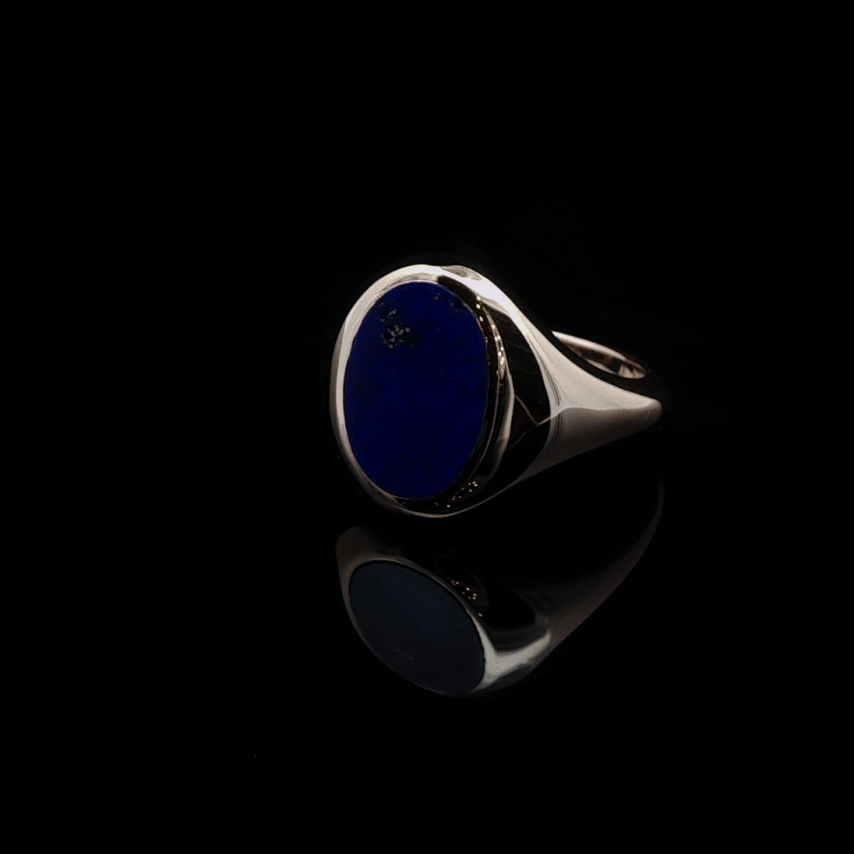 9ct Yellow Gold Oval Lapis Lazuli Stone Signet Ring, 9.6g