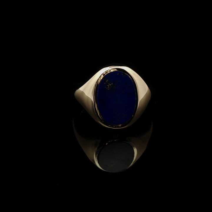 9ct Yellow Gold Oval Lapis Lazuli Stone Signet Ring, 9.6g