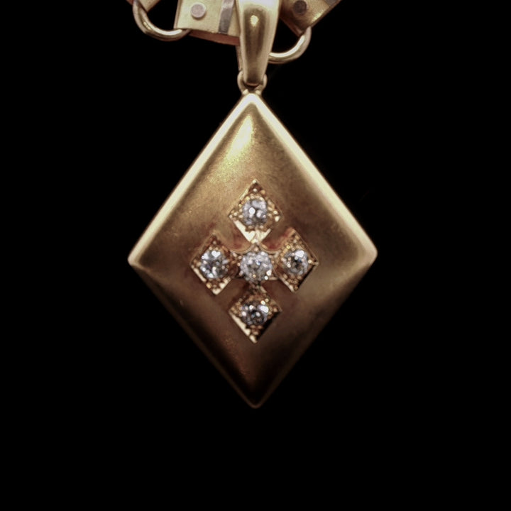 Antique Victorian Fine Gold 1.05ct Diamond Pendant Necklace, Circa 1875