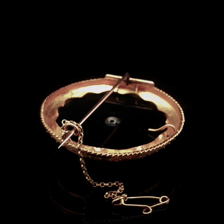 Antique Victorian Fine Gold Onyx and Diamond Brooch, Circa 1870
