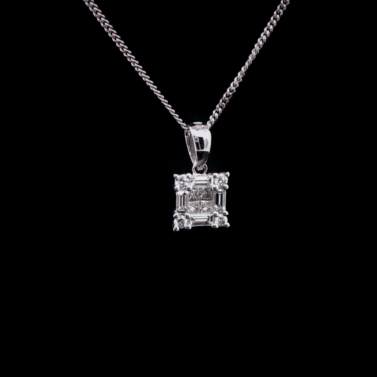 18ct White Gold Square Cluster Diamond Pendant, 0.40ct