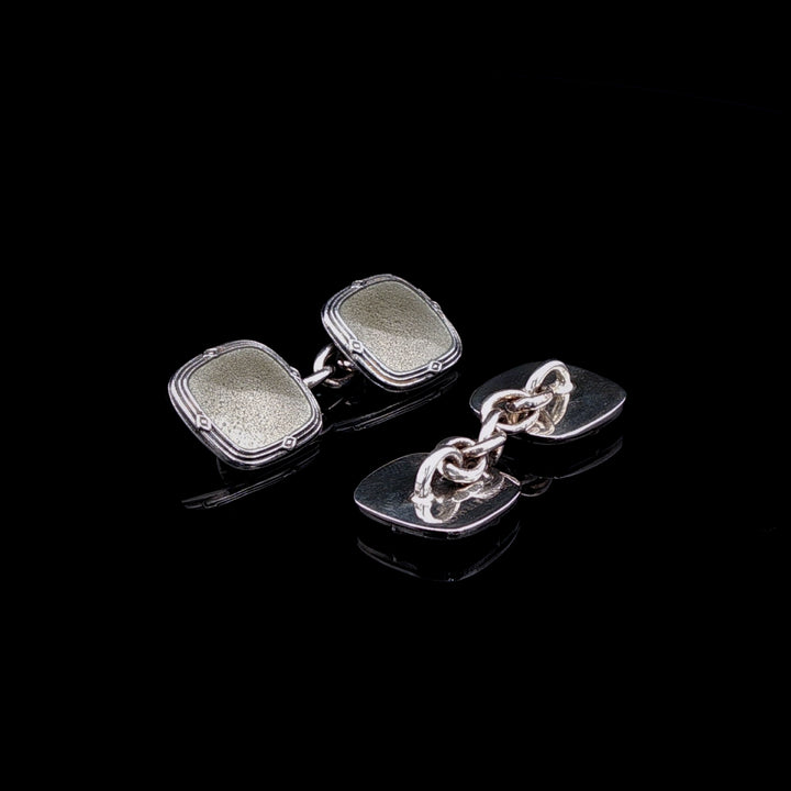 Vintage Silver and Grey Enamel Cushion Shape Cufflinks