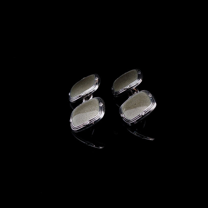 Vintage Silver and Grey Enamel Cushion Shape Cufflinks
