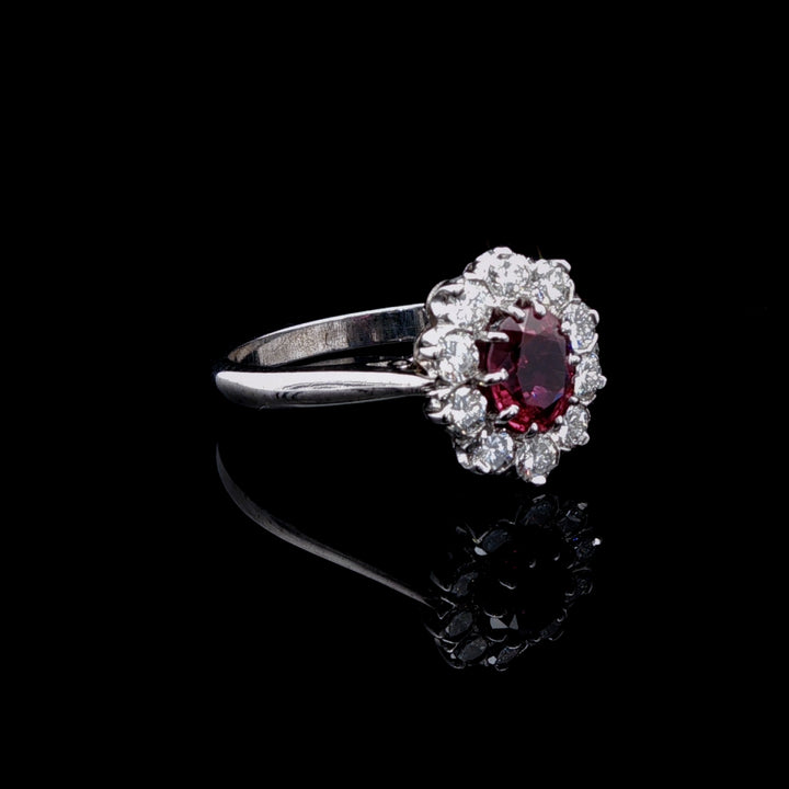 18ct Gold and Platinum Ruby and 0.50ct Diamond Cluster Ring