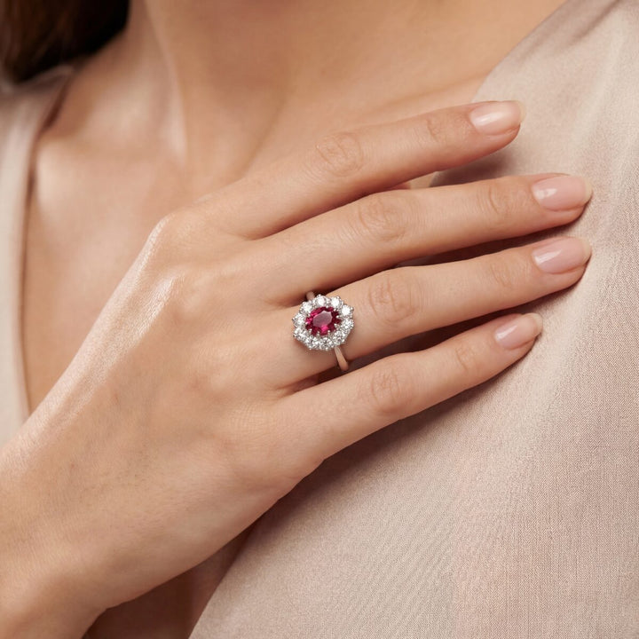 18ct Gold and Platinum Ruby and 0.50ct Diamond Cluster Ring