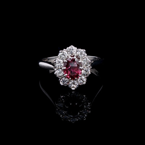 18ct Gold and Platinum Ruby and 0.50ct Diamond Cluster Ring