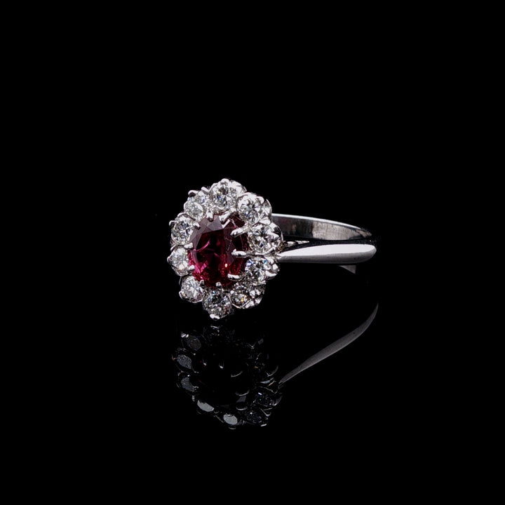 18ct Gold and Platinum Ruby and 0.50ct Diamond Cluster Ring
