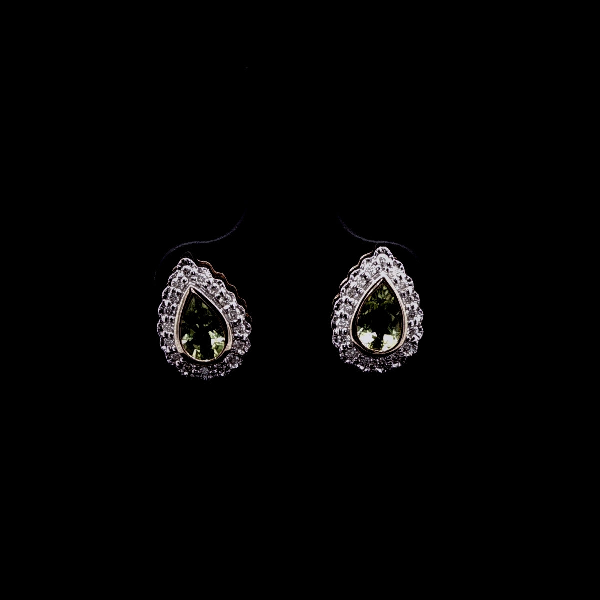 9ct Yellow Gold Pear Shaped Peridot and Diamond Cluster Stud Earrings