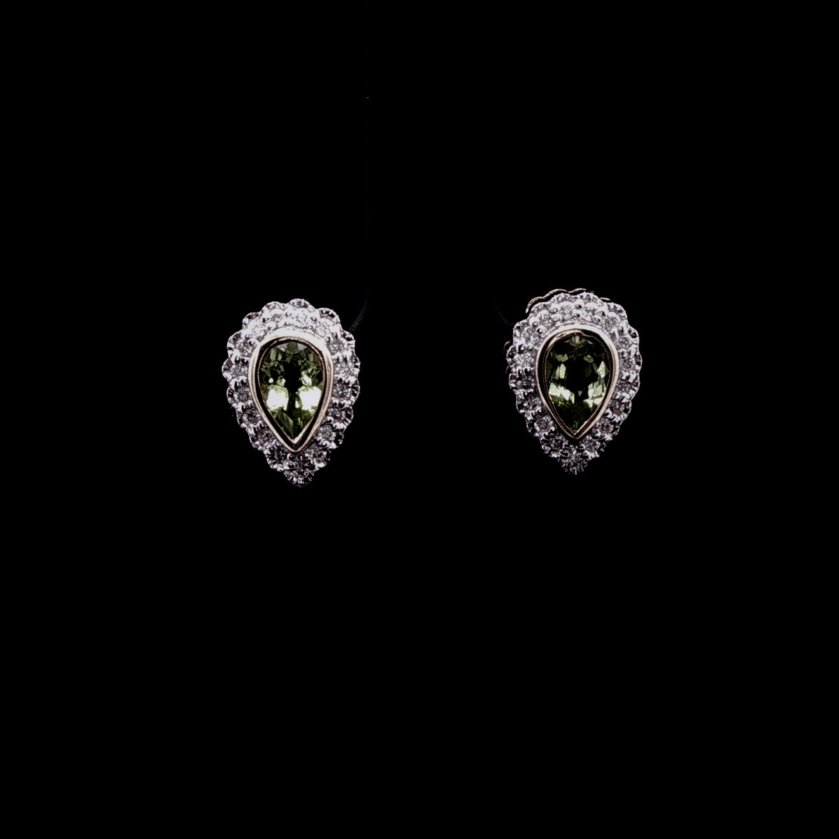 9ct Yellow Gold Pear Shaped Peridot and Diamond Cluster Stud Earrings