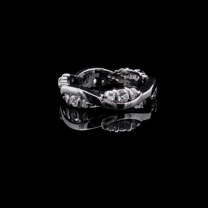 Platinum Diamond Wave Ring with Eighteen Brilliant Cut Diamonds, 0.60ct