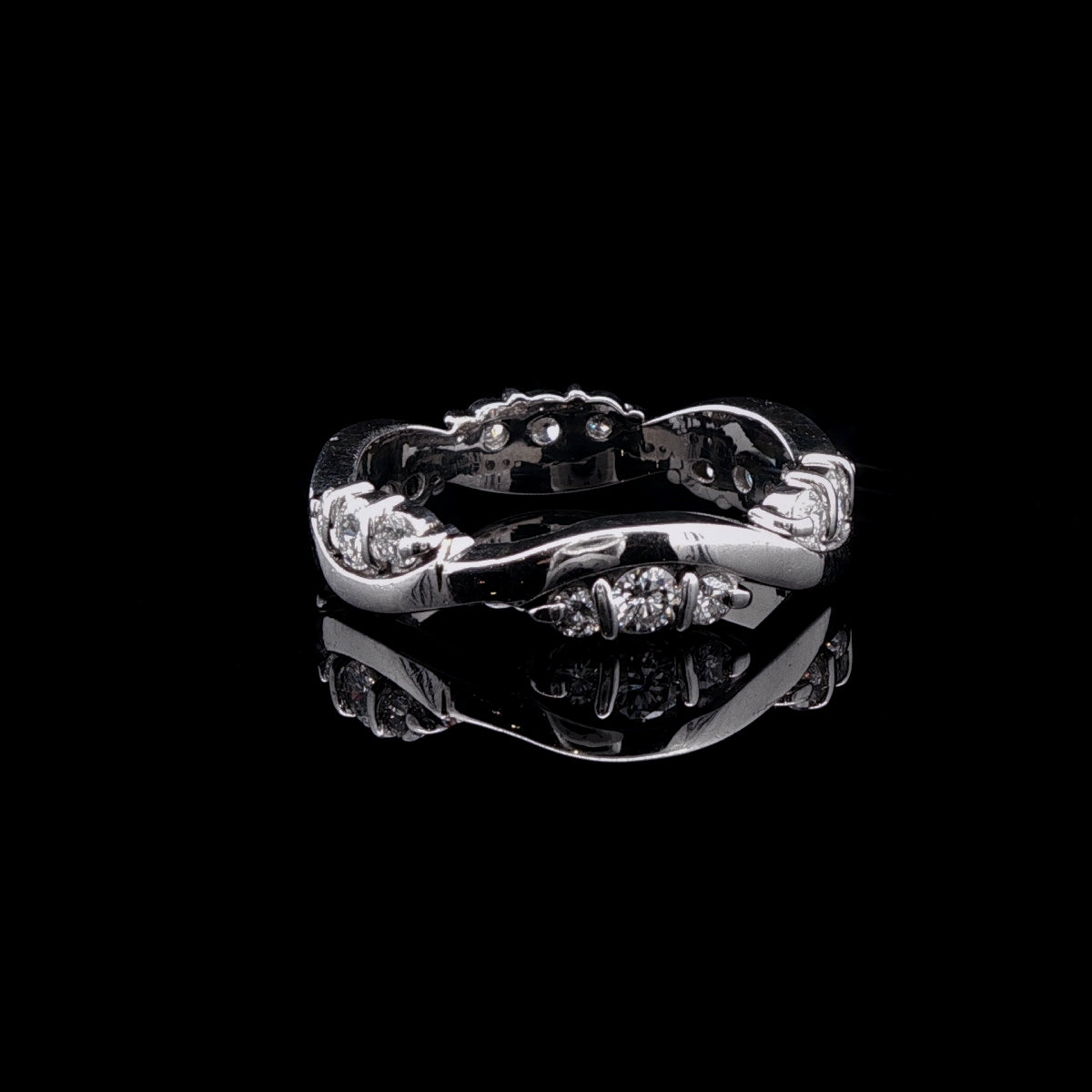 Platinum Diamond Wave Ring with Eighteen Brilliant Cut Diamonds, 0.60ct