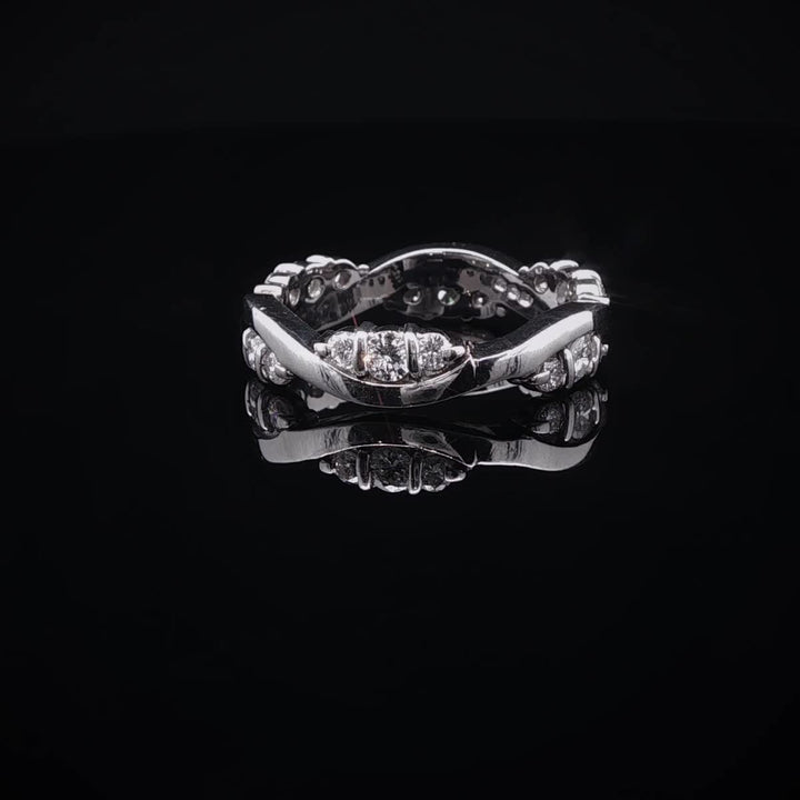 Platinum Diamond Wave Ring with Eighteen Brilliant Cut Diamonds, 0.60ct