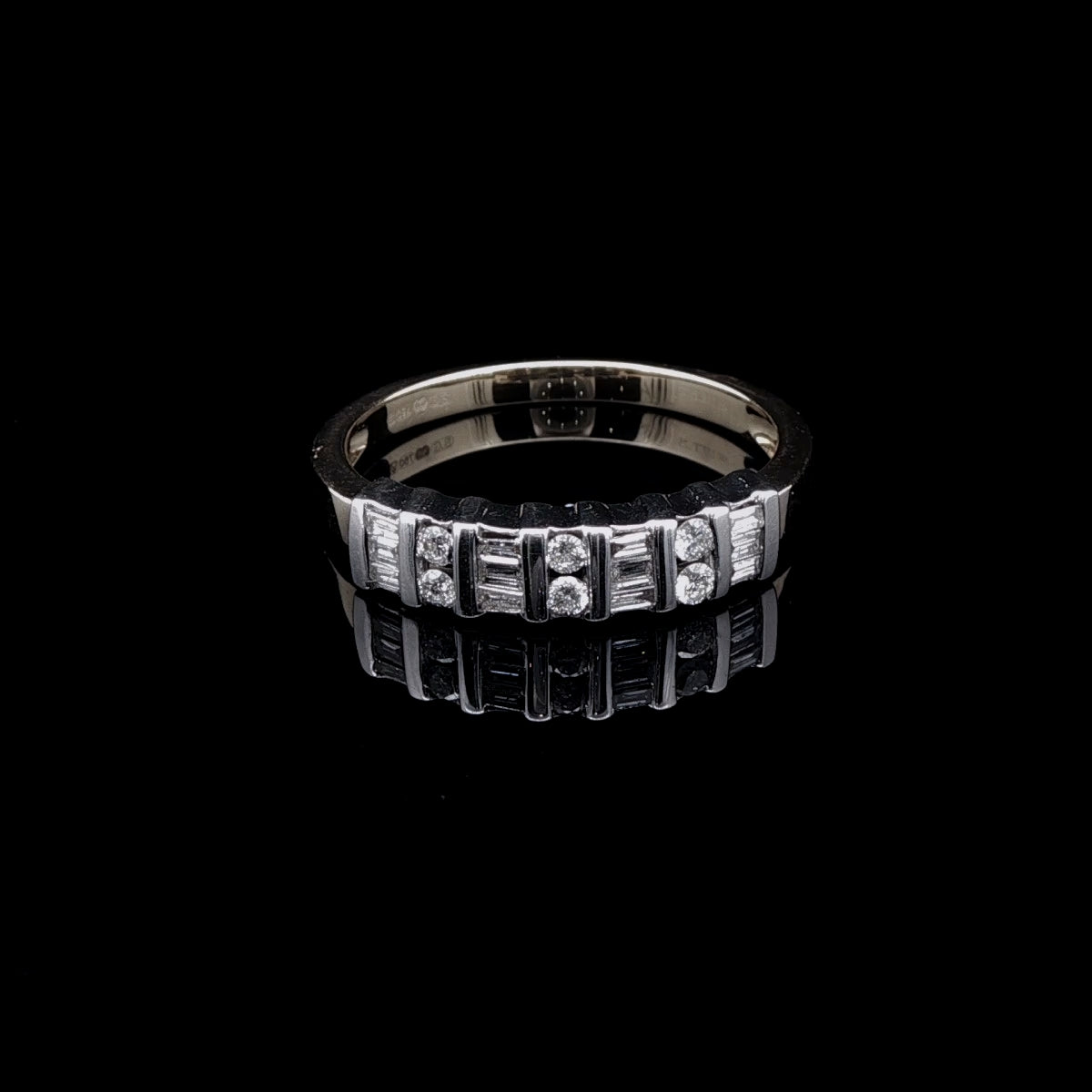 18ct Yellow and White Gold Diamond Half Eternity Ring with Brilliant and Baguette Cut Diamonds