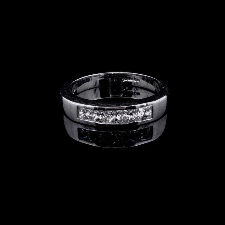 18ct White Gold Half Eternity Ring with Five Channel Set Princess Cut Diamonds