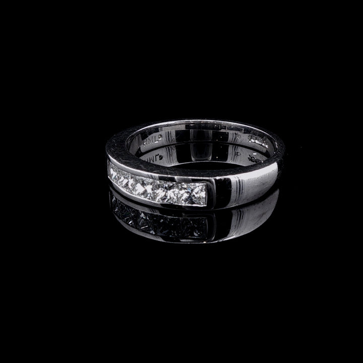 18ct White Gold Half Eternity Ring with Five Channel Set Princess Cut Diamonds