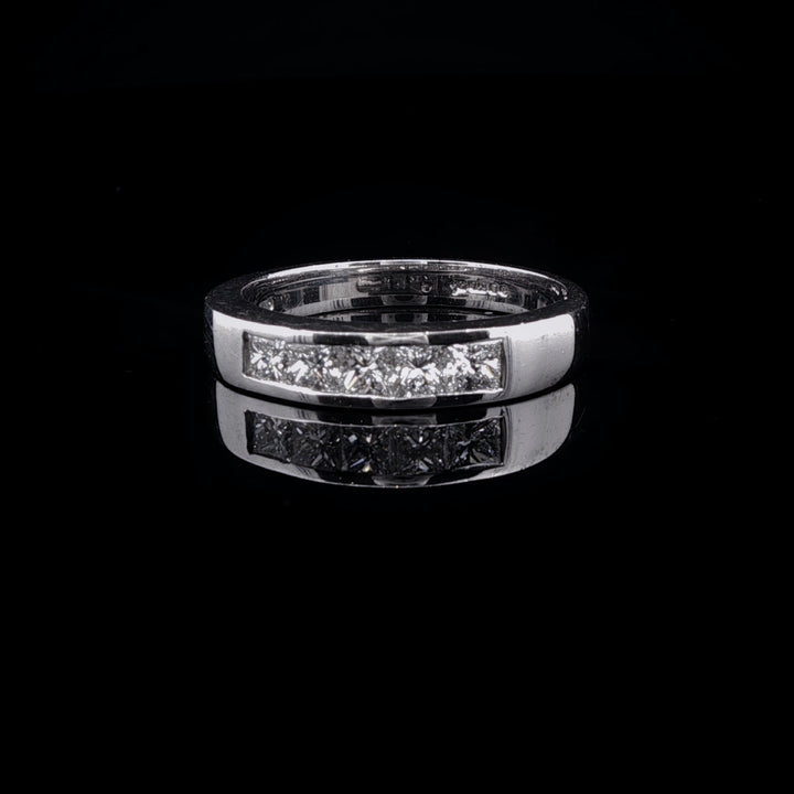18ct White Gold Half Eternity Ring with Five Channel Set Princess Cut Diamonds