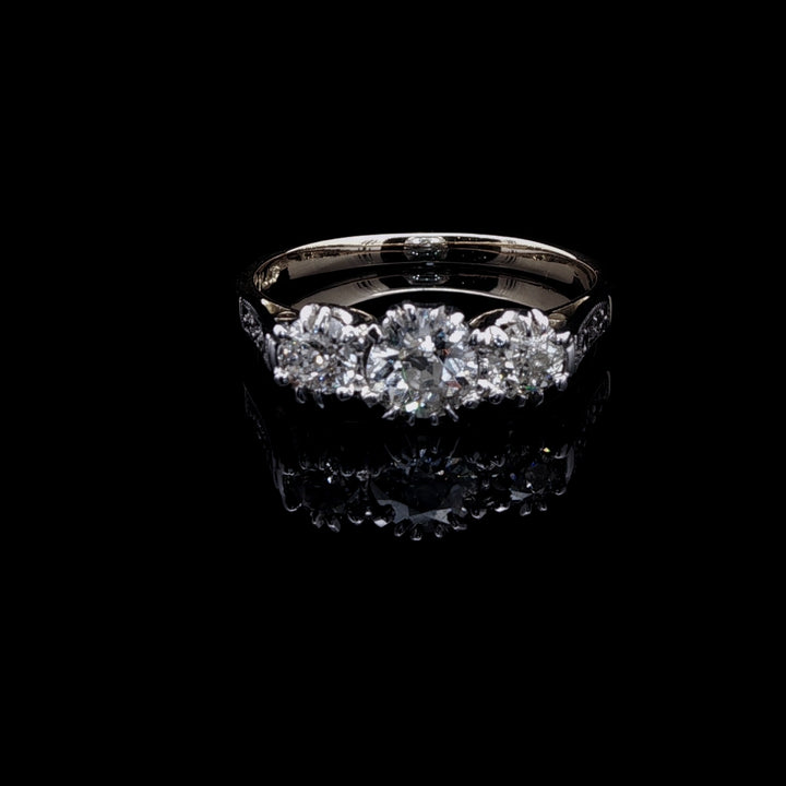 Vintage 18ct Gold and Platinum Three Stone Old Cut Diamond Ring, 1.00ct