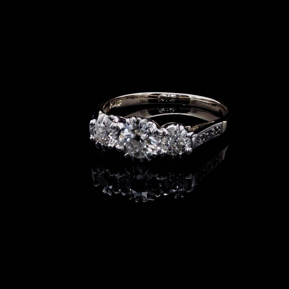 Vintage 18ct Gold and Platinum Three Stone Old Cut Diamond Ring, 1.00ct