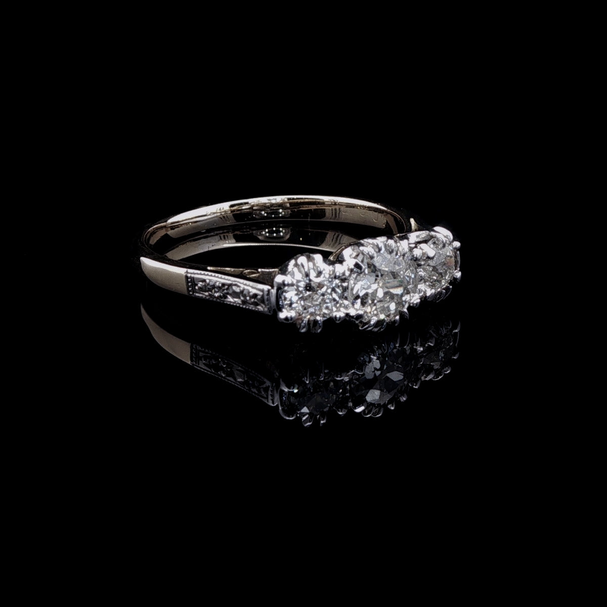 Vintage 18ct Gold and Platinum Three Stone Old Cut Diamond Ring, 1.00ct