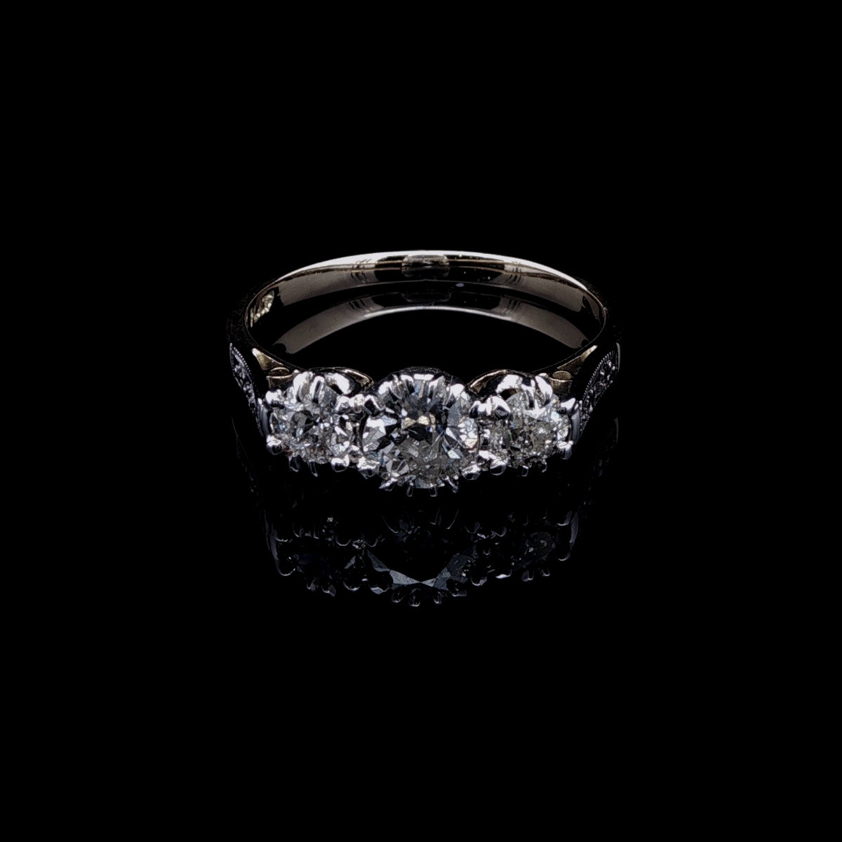 Vintage 18ct Gold and Platinum Three Stone Old Cut Diamond Ring, 1.00ct