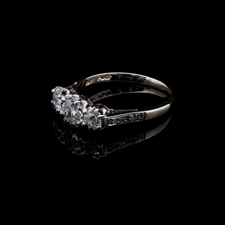 Vintage 18ct Gold and Platinum Three Stone Old Cut Diamond Ring, 1.00ct