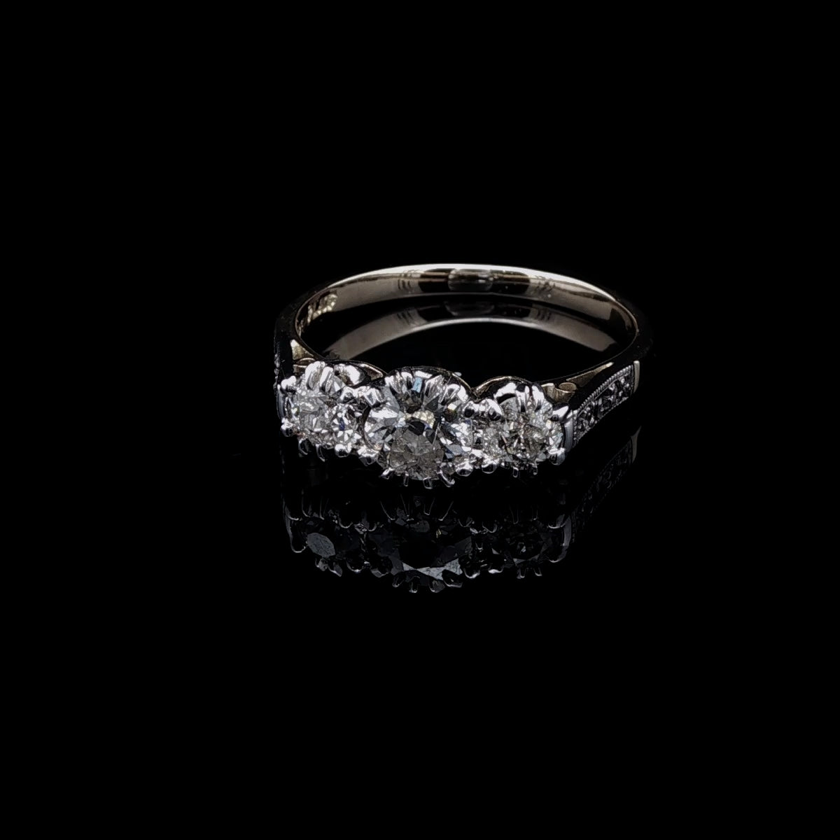 Vintage 18ct Gold and Platinum Three Stone Old Cut Diamond Ring, 1.00ct
