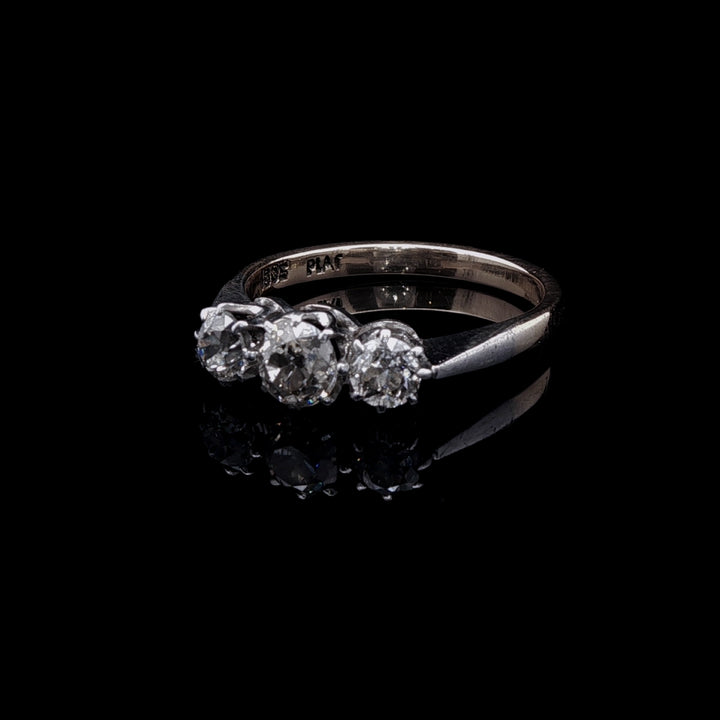 Vintage 18ct Gold and Platinum Three Stone Old Cut Diamond Ring, 0.97ct