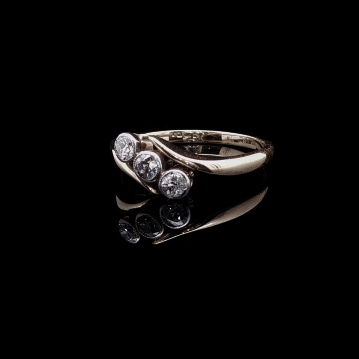 18ct Gold Three Stone Old Cut Diamond Twist Ring