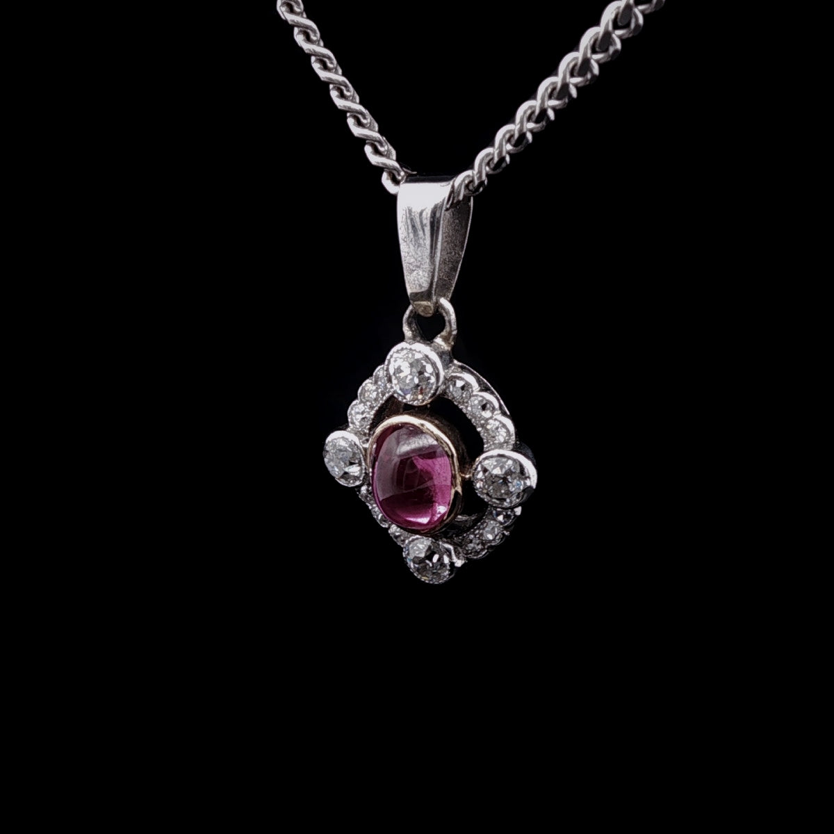 18ct Gold Pink Sapphire and Old Cut Diamond Pendant