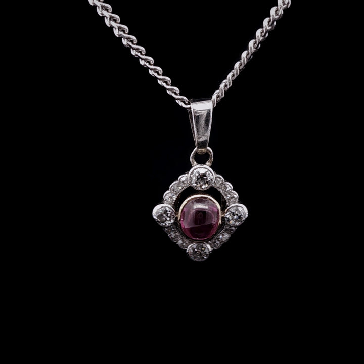 18ct Gold Pink Sapphire and Old Cut Diamond Pendant