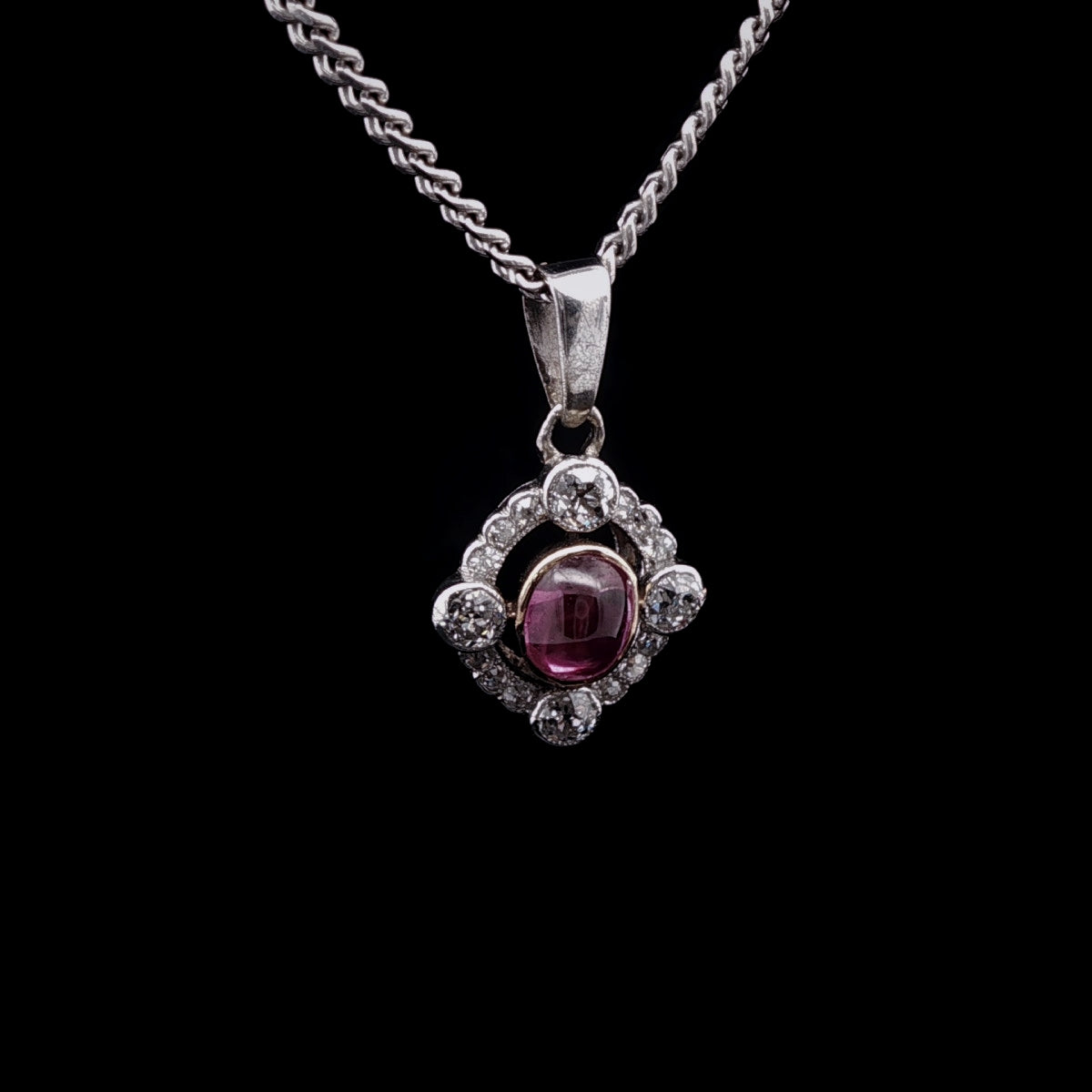 18ct Gold Pink Sapphire and Old Cut Diamond Pendant