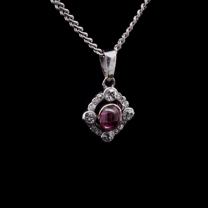 18ct Gold Pink Sapphire and Old Cut Diamond Pendant