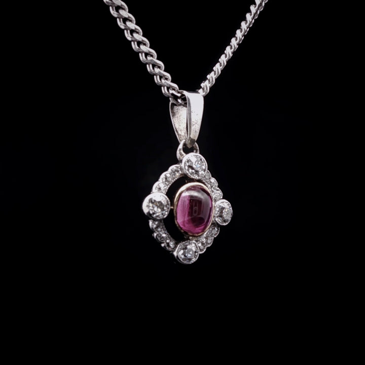 18ct Gold Pink Sapphire and Old Cut Diamond Pendant