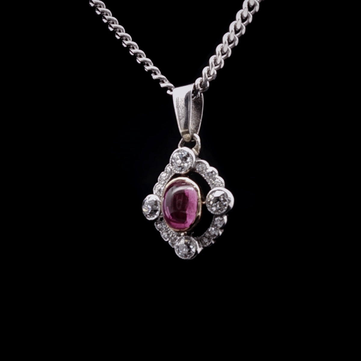 18ct Gold Pink Sapphire and Old Cut Diamond Pendant