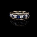 18ct Gold Nine Stone Sapphire and Diamond Rope-Edged Ring
