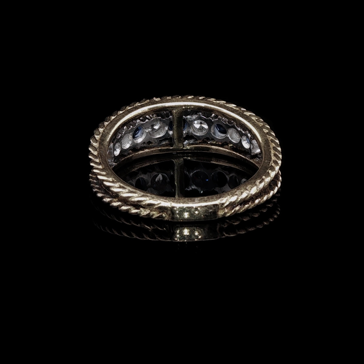 18ct Gold Nine Stone Sapphire and Diamond Rope-Edged Ring