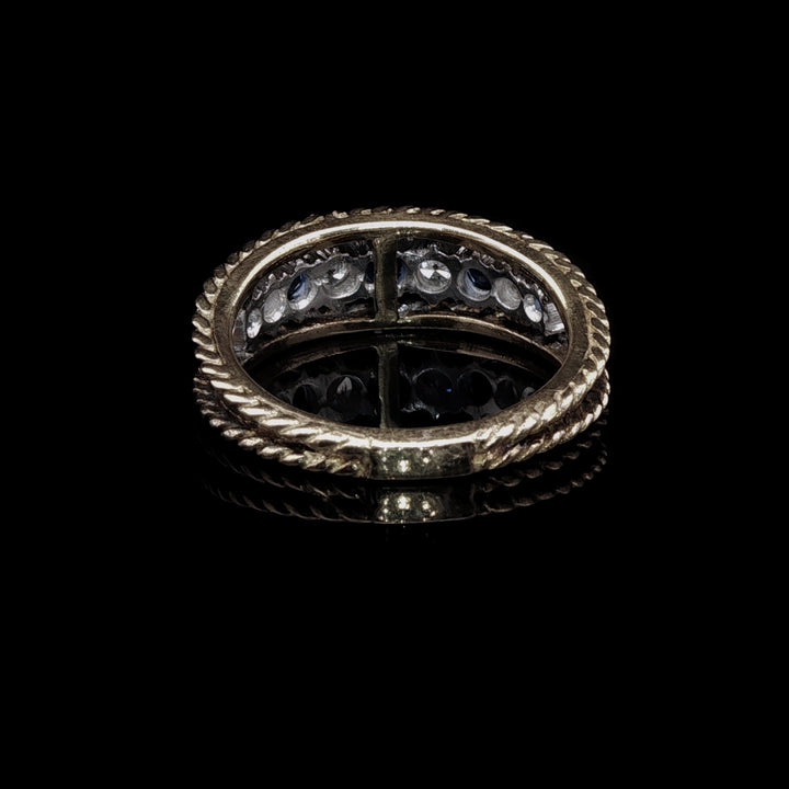 18ct Gold Nine Stone Sapphire and Diamond Rope-Edged Ring