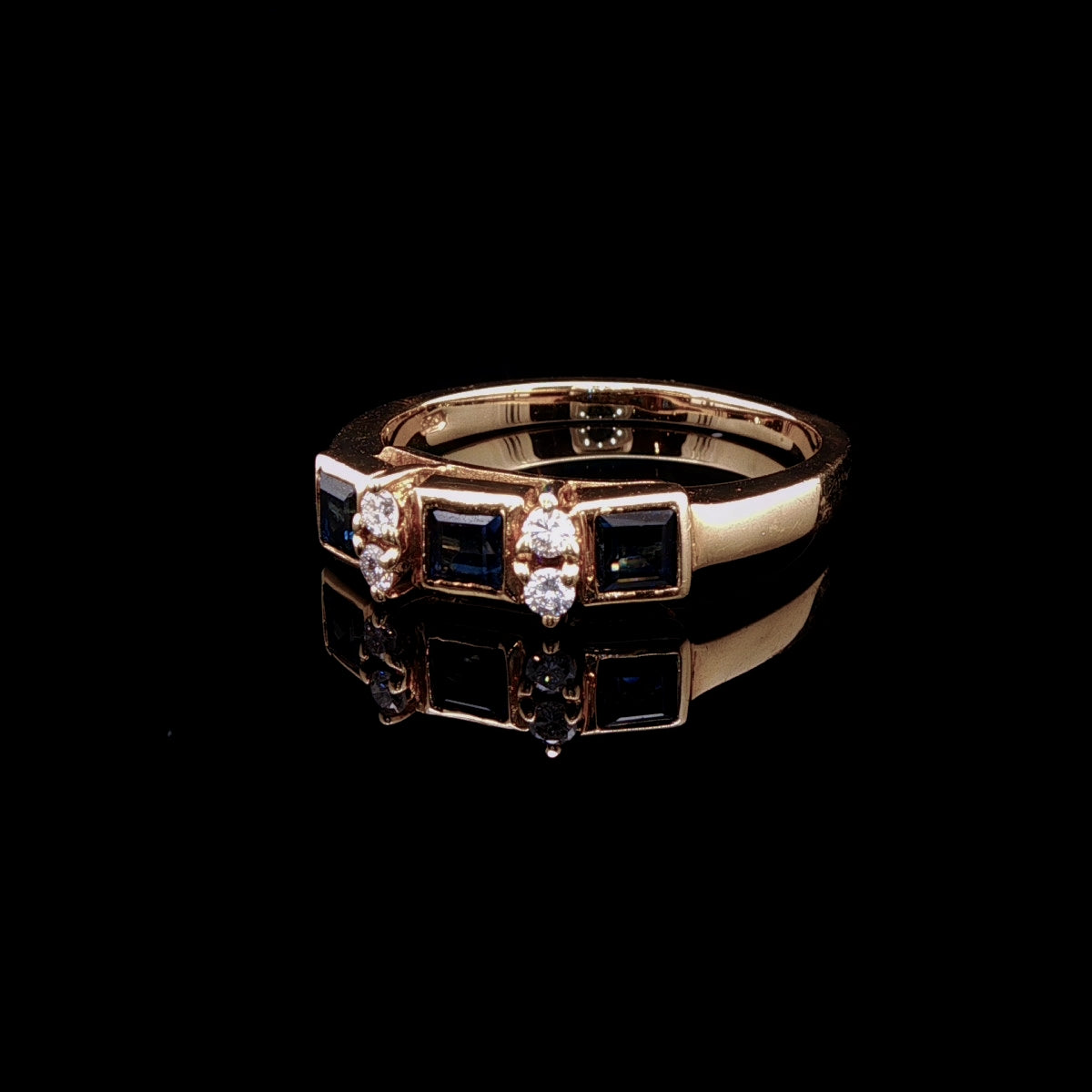 18ct Yellow Gold Seven Stone Sapphire and Diamond Ring