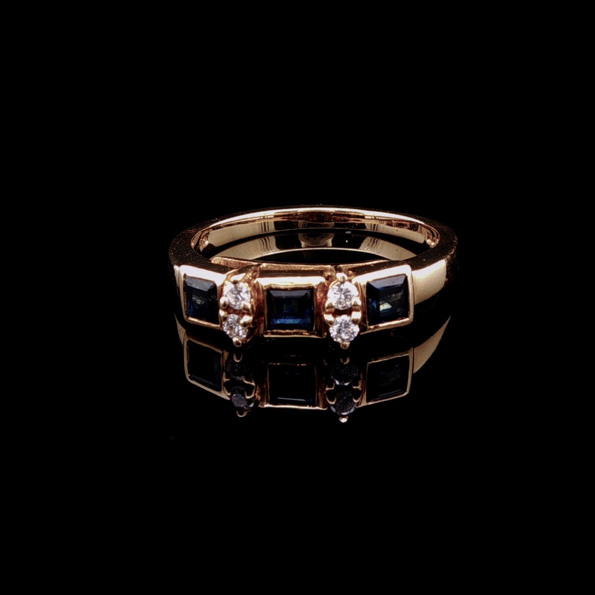 18ct Yellow Gold Seven Stone Sapphire and Diamond Ring