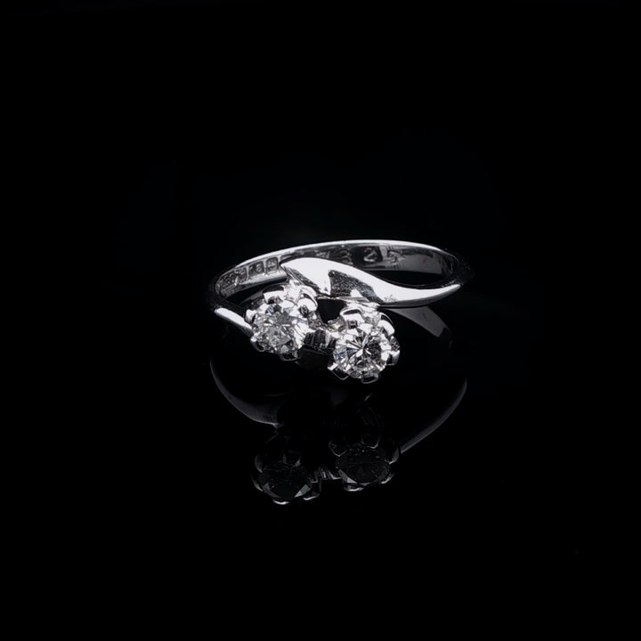 Vintage 18ct White Gold Two Brilliant Cut Diamond Twist Design Ring