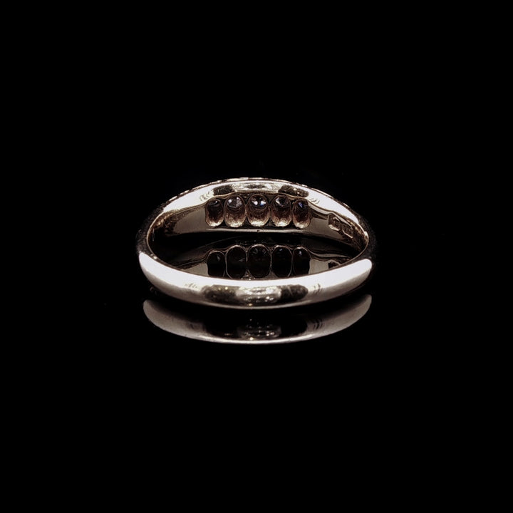 Antique 18ct Yellow Gold Five Stone Old Cut Diamond Ring with Carved Gallery
