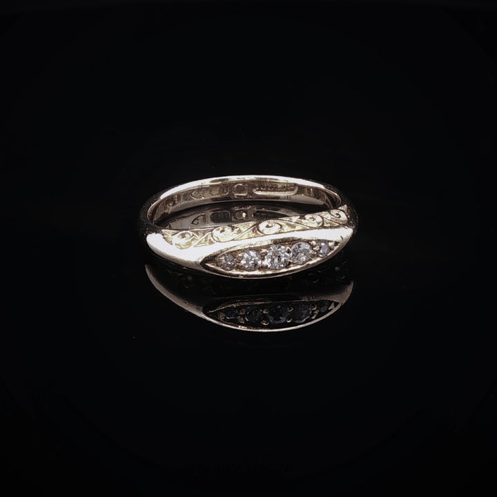 Antique 18ct Yellow Gold Five Stone Old Cut Diamond Ring with Carved Gallery