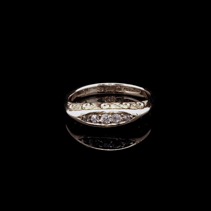 Antique 18ct Yellow Gold Five Stone Old Cut Diamond Ring with Carved Gallery