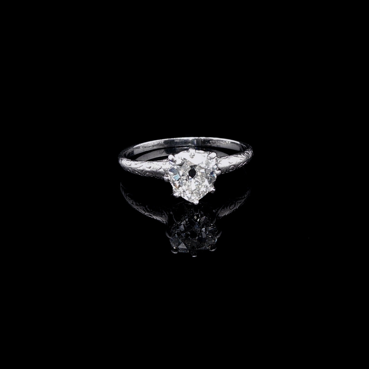 Antique Platinum Heart Cut Diamond Ring, 1.05ct