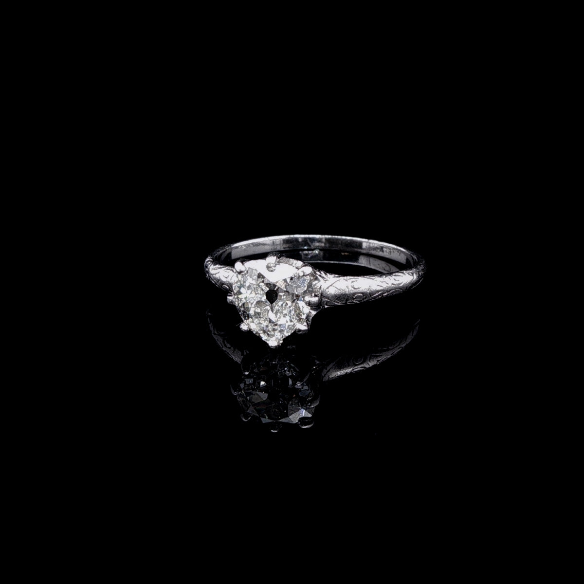 Antique Platinum Heart Cut Diamond Ring, 1.05ct