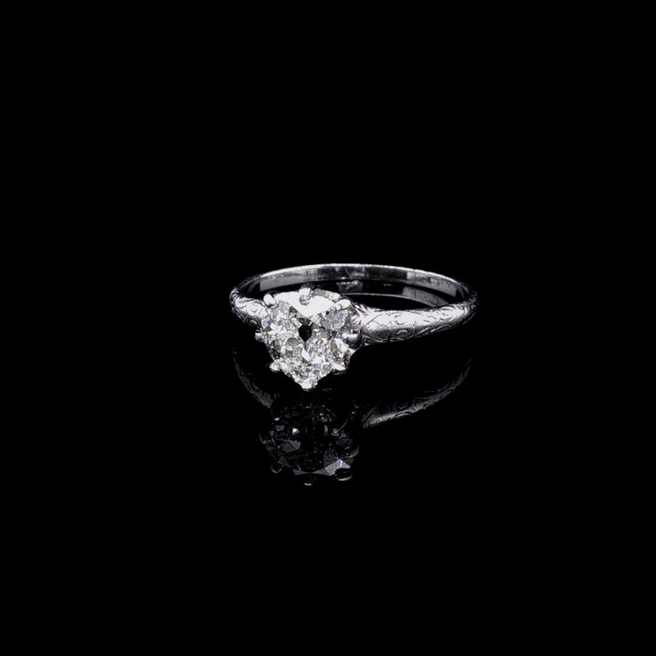 Antique Platinum Heart Cut Diamond Ring, 1.05ct