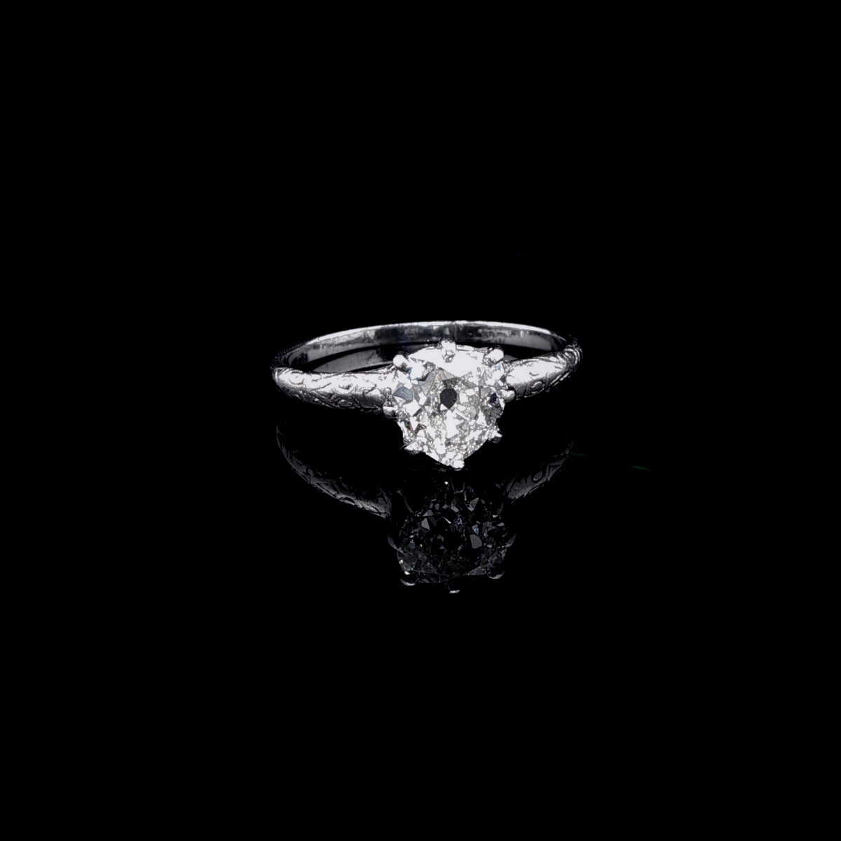 Antique Platinum Heart Cut Diamond Ring, 1.05ct