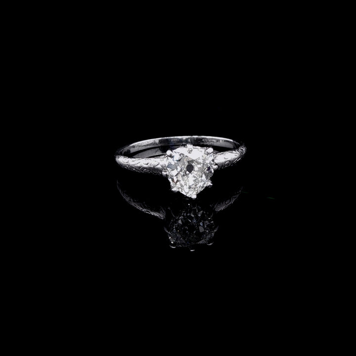 Antique Platinum Heart Cut Diamond Ring, 1.05ct